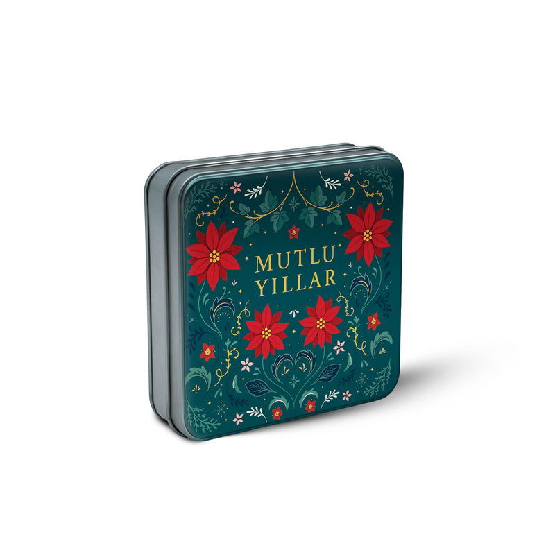 144 Adet Yılbaşı Temalı Baskılı Kare Metal Kutu – 16cm x 16cm x 4cm