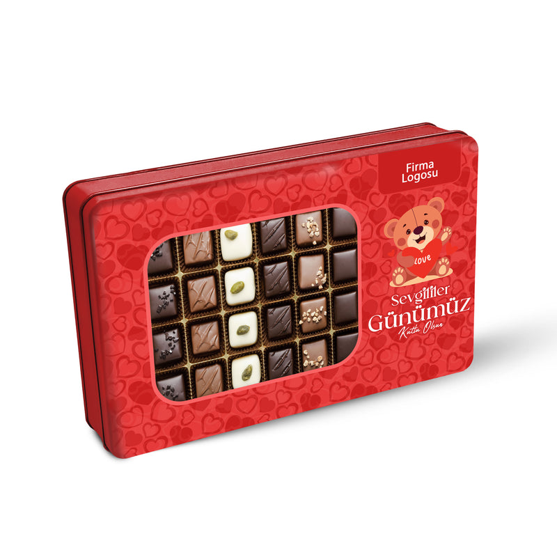 252 Adet Sevgililer Günü Temalı Hazır Tasarımlı Dikdörtgen Metal Kutu – 17 cm x 26 cm x 4 cm