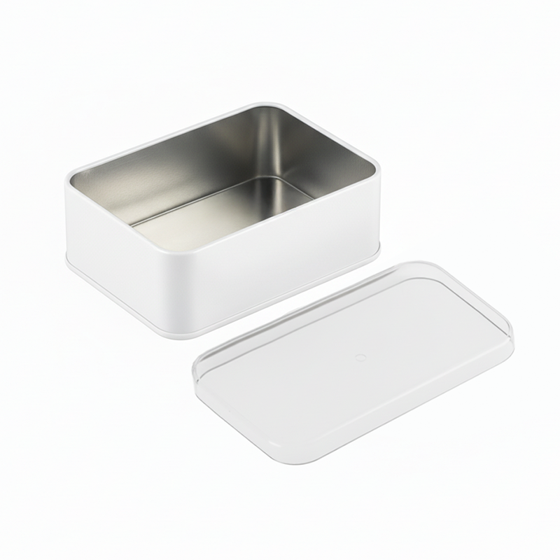 150 Adet Kristal Kapaklı Beyaz Metal Kutu - 7.5 cm x 10 cm x 4 cm
