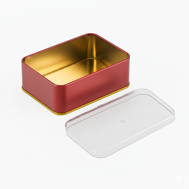 150 Adet Kristal Kapaklı Kırmızı Metal Kutu - 7.5 cm x 10 cm x 4 cm