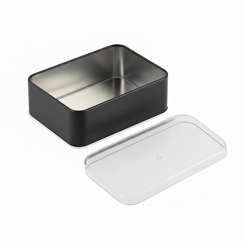 150 Adet Kristal Kapaklı Siyah Metal Kutu - 7.5 cm x 10 cm x 4 cm