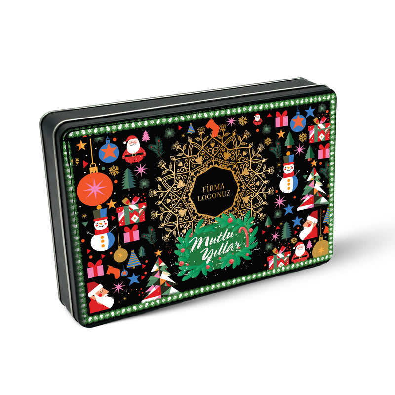 126 Adet Yılbaşı Temalı Baskılı Dikdörtgen Metal Kutu – 17 cm x 26 cm x 4 cm