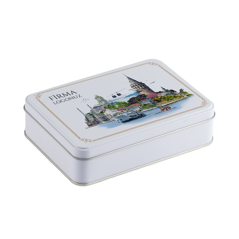 60 Adet İstanbul Konseptli Dikdörtgen Metal Kutu - 13.5 cm x 19 cm x 4 cm