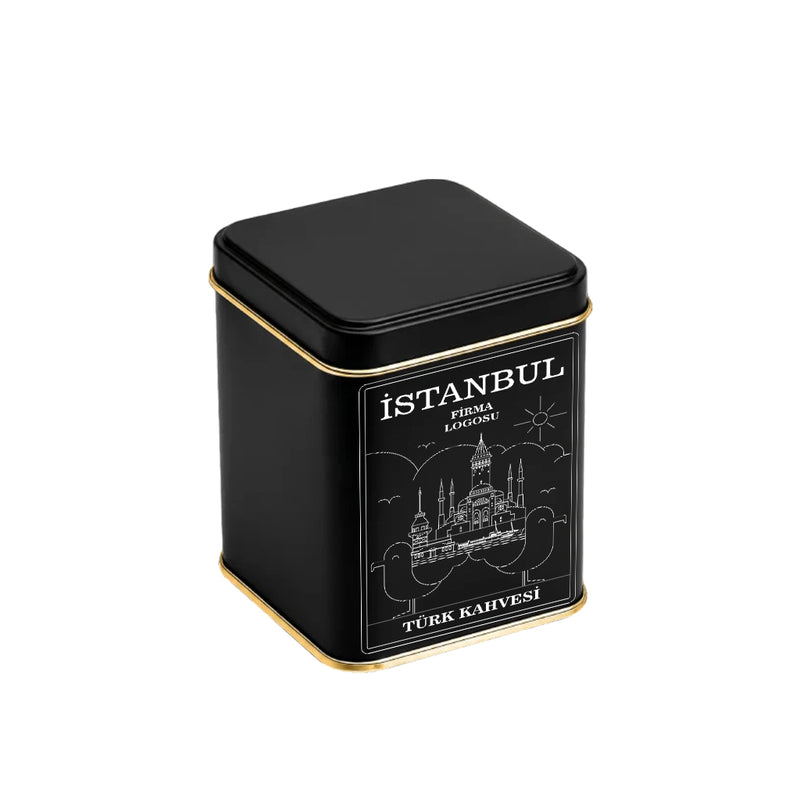 100 Adet İstanbul Konseptli Kare Metal Kutu – 7.5 cm x 7.5 cm x 10.2 cm
