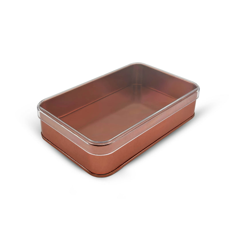 50 Adet Şefaf Kapaklı Bronz Dikdörtgen Metal Kutu - 11 cm x 17.5 cm x 4 cm