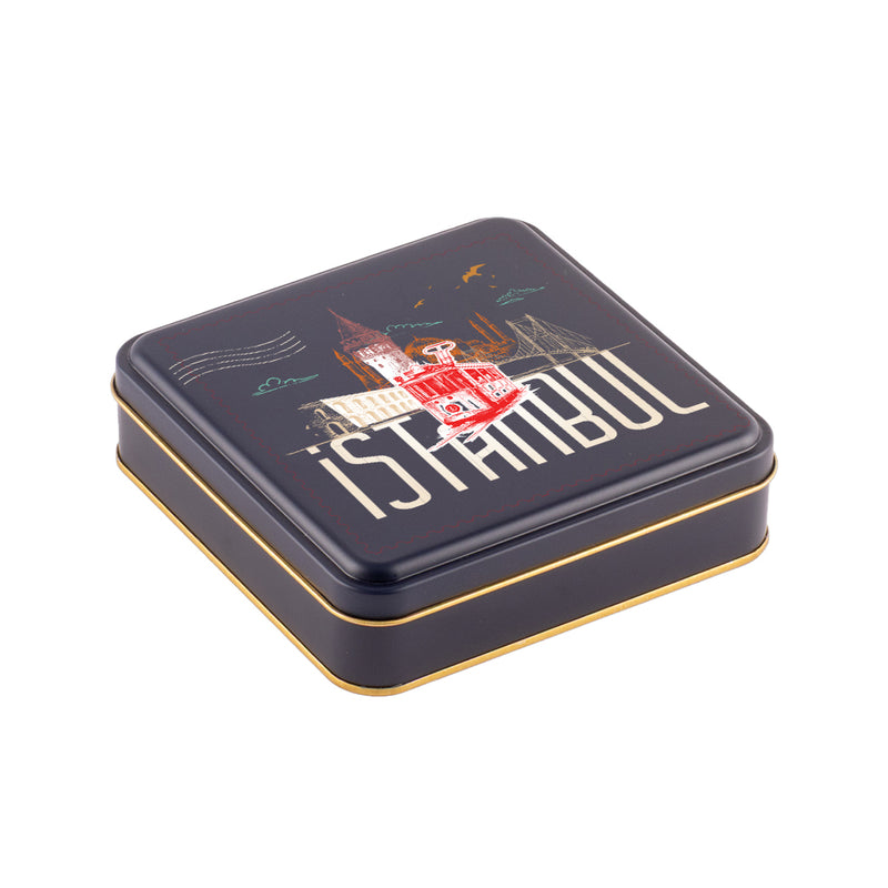 72 Adet İstanbul Konseptli Kare Metal Kutu - 16 cm x 16 cm x 4 cm