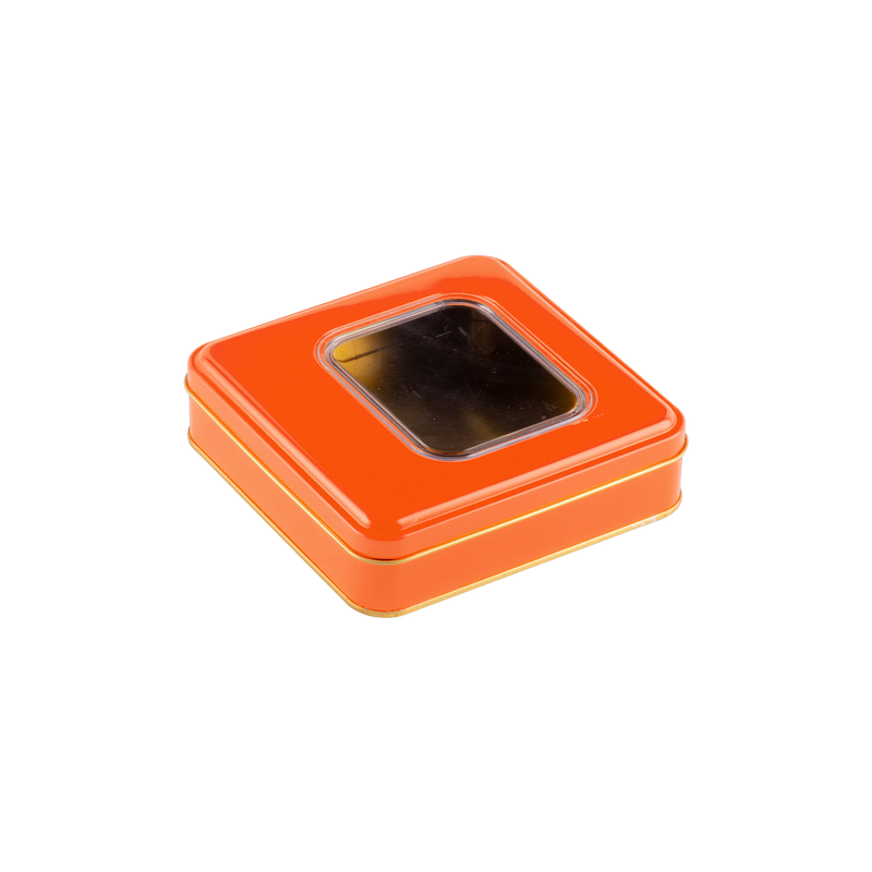 72 Adet Pencereli Turuncu Kare Metal Kutu - 16 cm x 16 cm x 4 cm