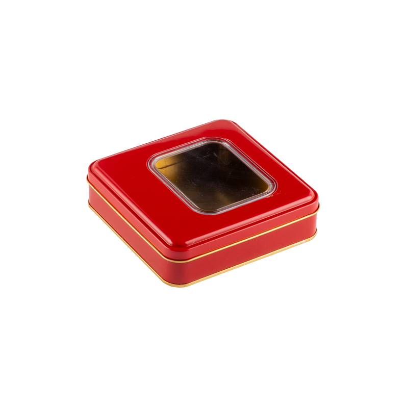 72 Adet Pencereli Kırmızı Kare Metal Kutu - 16 cm x 16 cm x 4 cm