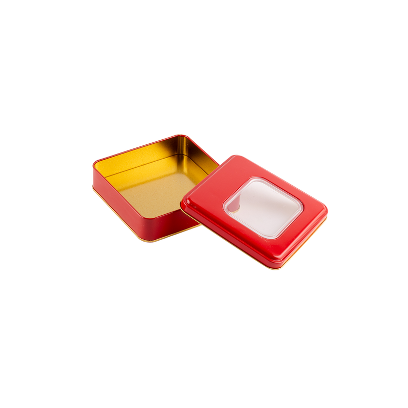 72 Adet Pencereli Kırmızı Kare Metal Kutu - 16 cm x 16 cm x 4 cm