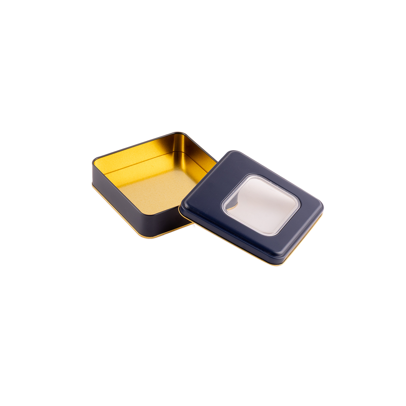 72 Adet Pencereli Lacivert Kare Metal Kutu - 16 cm x 16 cm x 4 cm