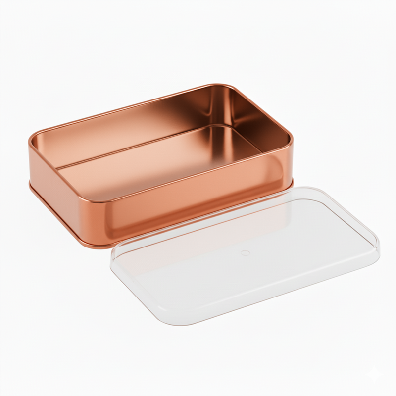 100 Adet Kristal Kapaklı Bakır Metal Kutu - 10.3 cm x 16.6 cm x 4 cm