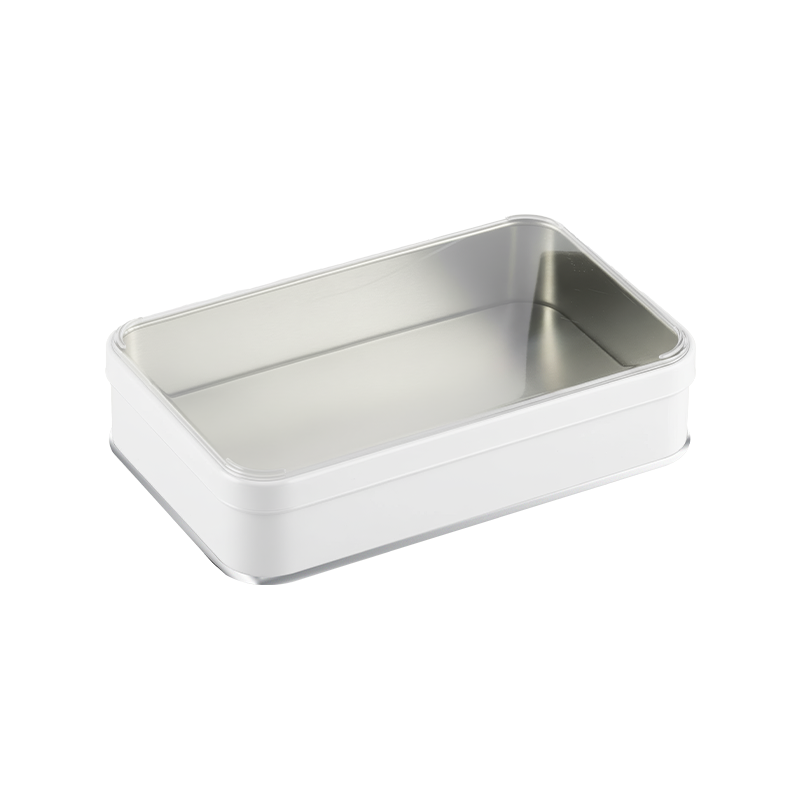 100 Adet Kristal Kapaklı Beyaz Metal Kutu - 10.3 cm x 16.6 cm x 4 cm