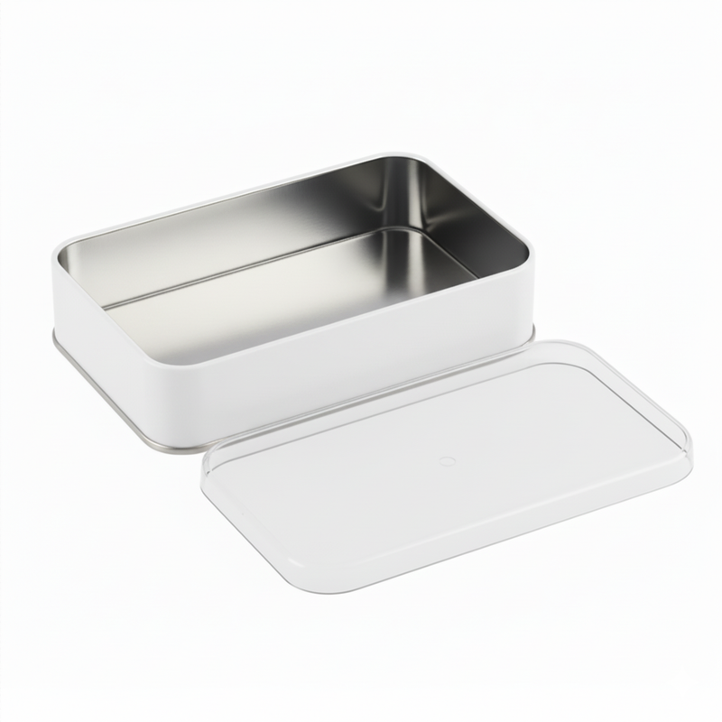100 Adet Kristal Kapaklı Beyaz Metal Kutu - 10.3 cm x 16.6 cm x 4 cm