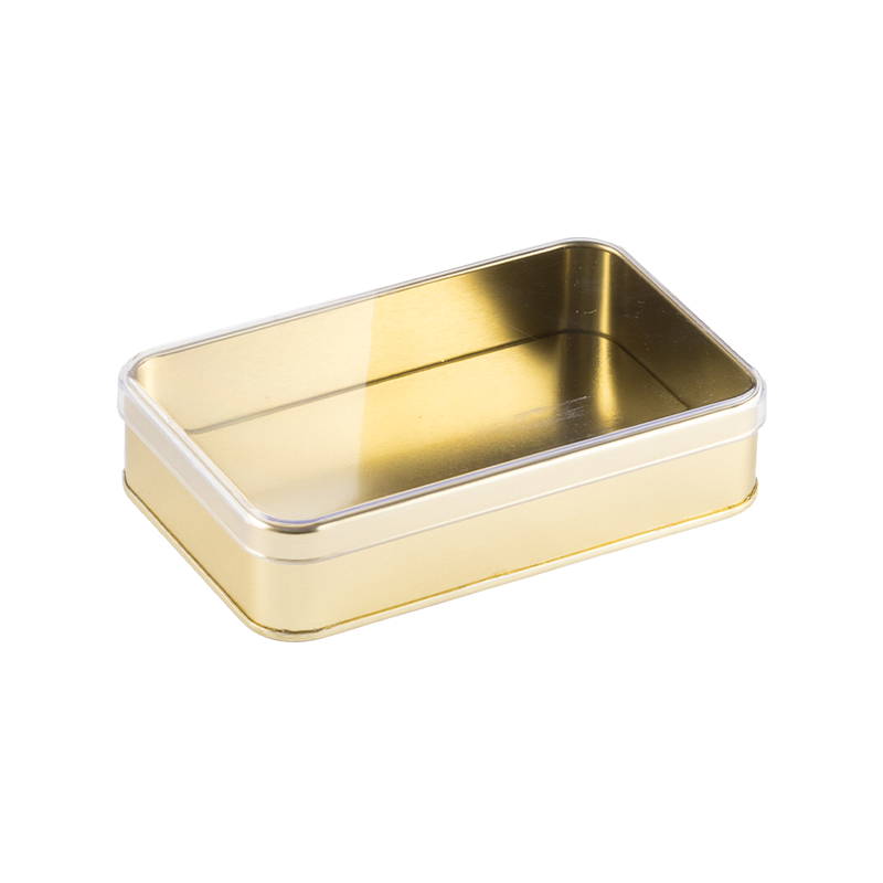 100 Adet Kristal Kapaklı Gold Metal Kutu - 10.3 cm x 16.6 cm x 4 cm