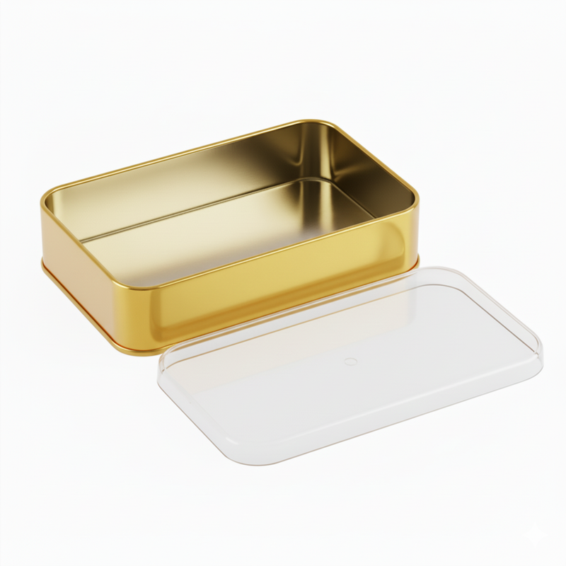 100 Adet Kristal Kapaklı Gold Metal Kutu - 10.3 cm x 16.6 cm x 4 cm