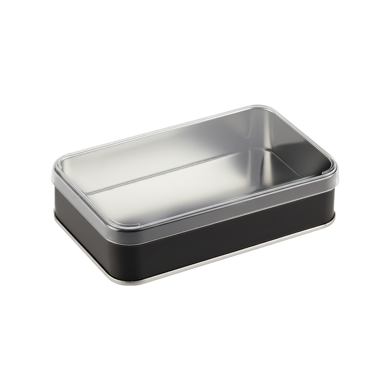 100 Adet Kristal Kapaklı Siyah Metal Kutu - 10.3 cm x 16.6 cm x 4 cm
