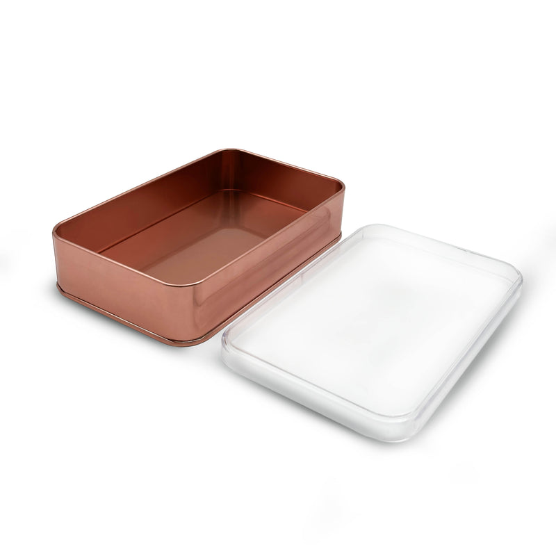 50 Adet Şefaf Kapaklı Bronz Dikdörtgen Metal Kutu - 11 cm x 17.5 cm x 4 cm