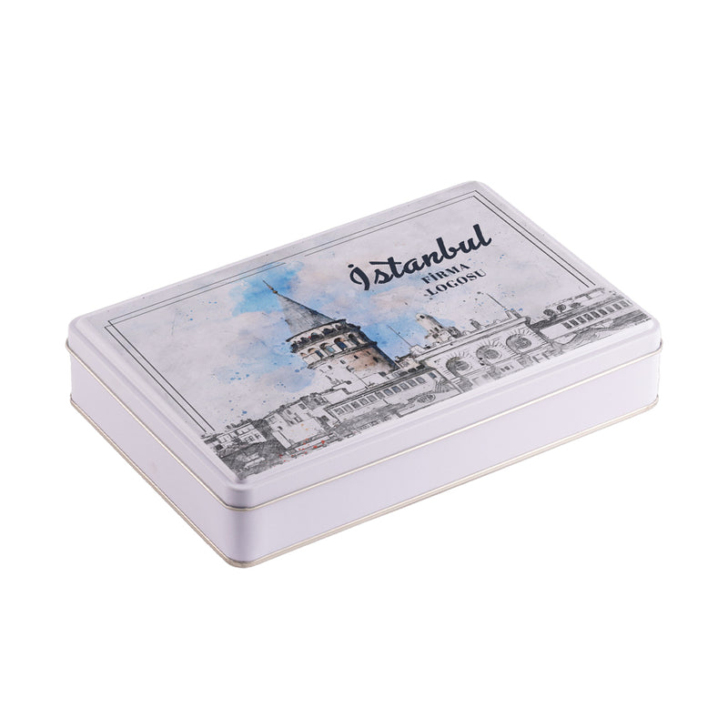 35 Adet İstanbul Konseptli Dikdörtgen Metal Kutu - 17 cm x 26 cm x 4 cm