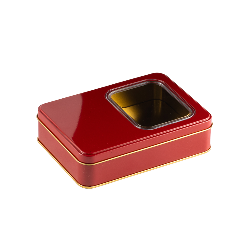 60 Adet Pencereli Kırmızı Dikdörtgen Metal Kutu - 13.5 cm x 19 cm x 4 cm