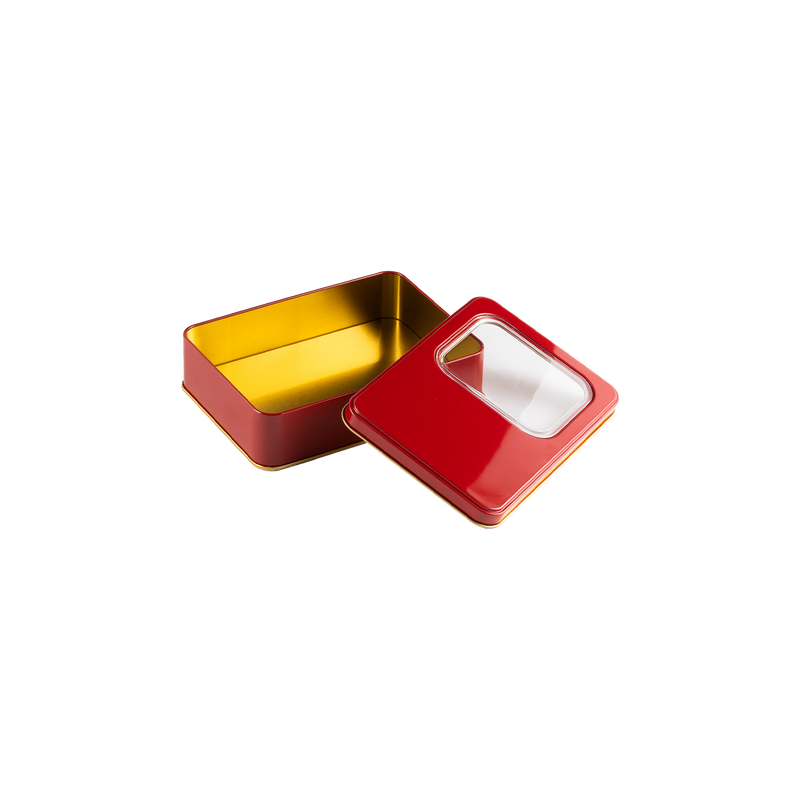 60 Adet Pencereli Kırmızı Dikdörtgen Metal Kutu - 13.5 cm x 19 cm x 4 cm