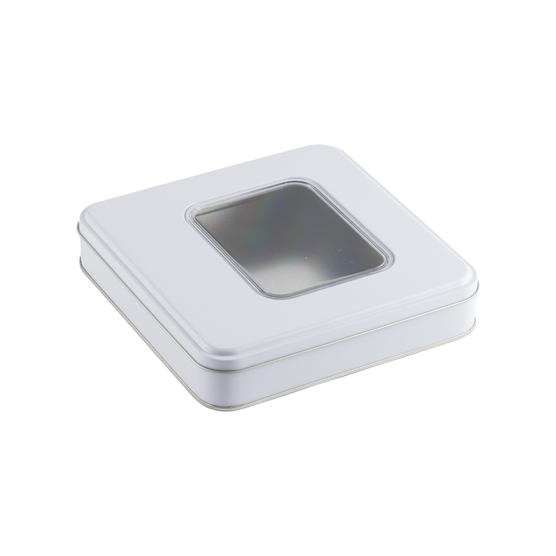 72 Adet Pencereli Beyaz Kare Metal Kutu - 21.5 cm x 21.5 cm x 4 cm