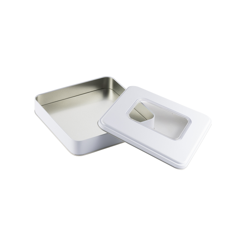 72 Adet Pencereli Beyaz Kare Metal Kutu - 21.5 cm x 21.5 cm x 4 cm