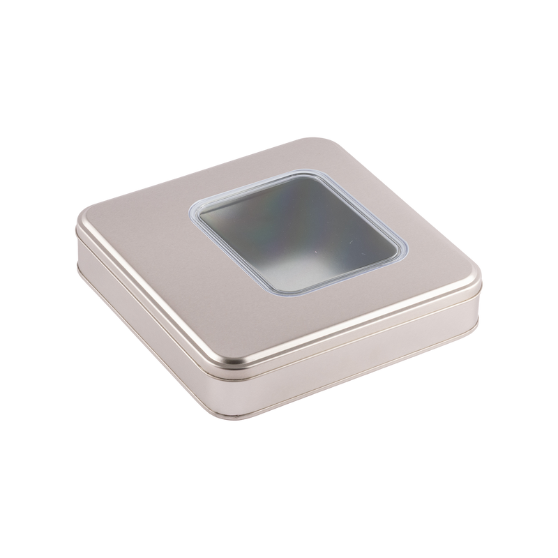 72 Adet Pencereli Silver Kare Metal Kutu - 21.5 cm x 21.5 cm x 4 cm