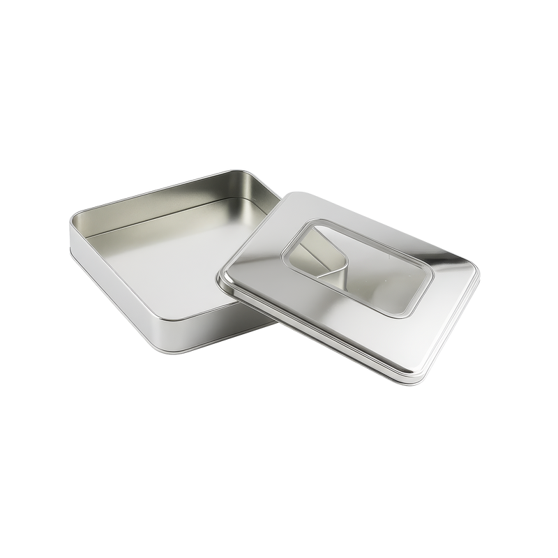 72 Adet Pencereli Silver Kare Metal Kutu - 21.5 cm x 21.5 cm x 4 cm