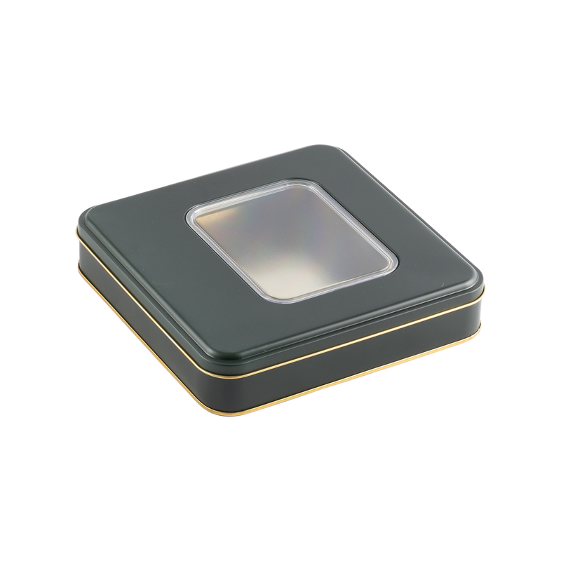 72 Adet Pencereli Yeşil Kare Metal Kutu - 21.5 cm x 21.5 cm x 4 cm