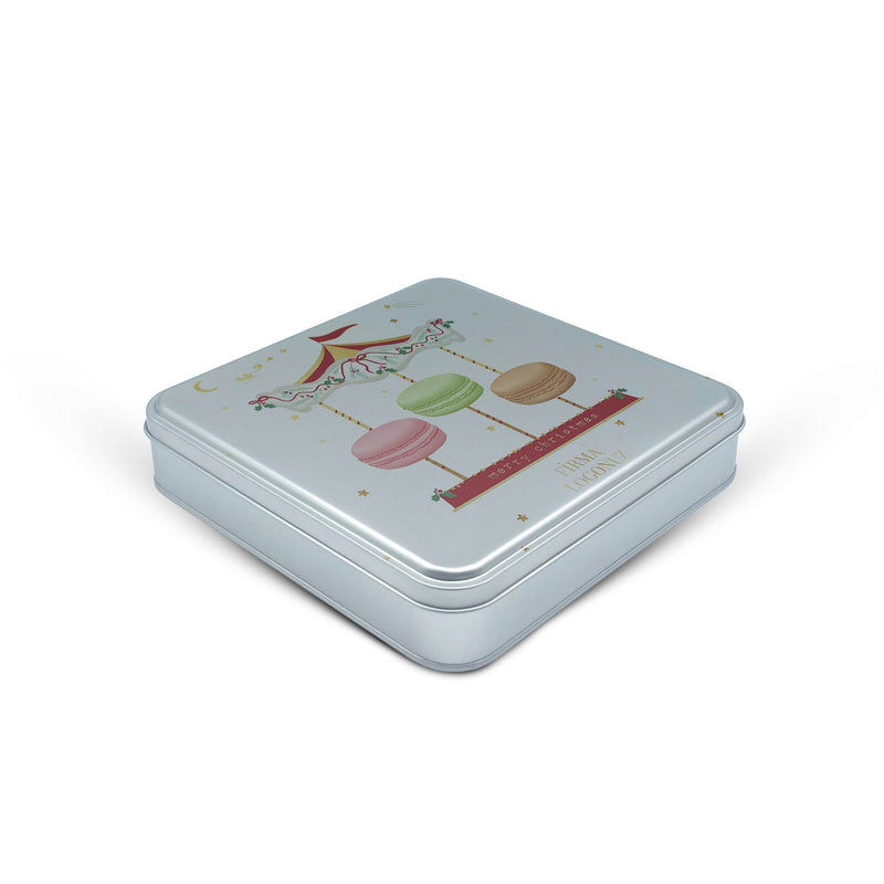 108 Adet Yılbaşı Temalı Baskılı Kare Metal Kutu – 21.5cm x 21.5cm x 4cm