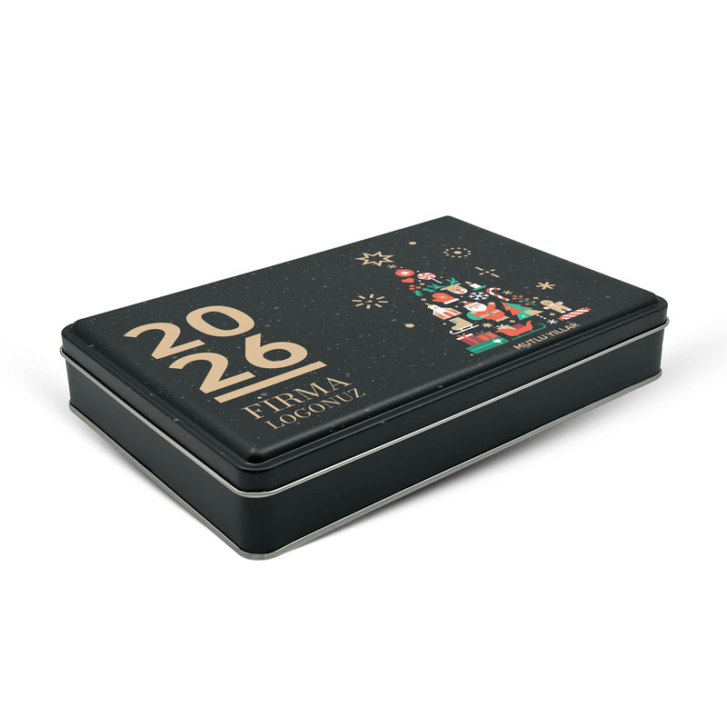 126 Adet Yılbaşı Temalı Baskılı Dikdörtgen Metal Kutu – 17 cm x 26 cm x 4 cm
