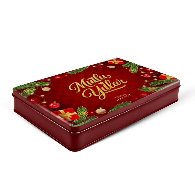 126 Adet Yılbaşı Temalı Baskılı Dikdörtgen Metal Kutu – 17 cm x 26 cm x 4 cm