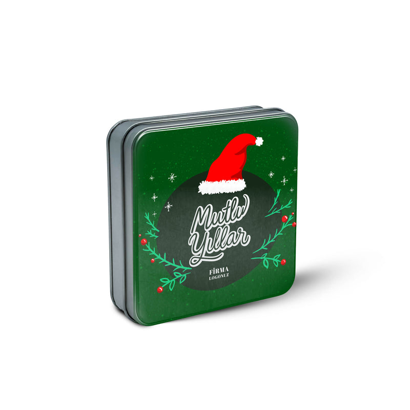 108 Adet Yılbaşı Temalı Baskılı Kare Metal Kutu – 21.5cm x 21.5cm x 4cm