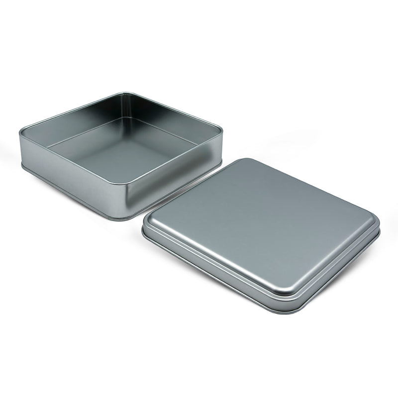 100 Adet Silver Kare Metal Kutu - 19.8 cm x 19.8 cm x 4 cm