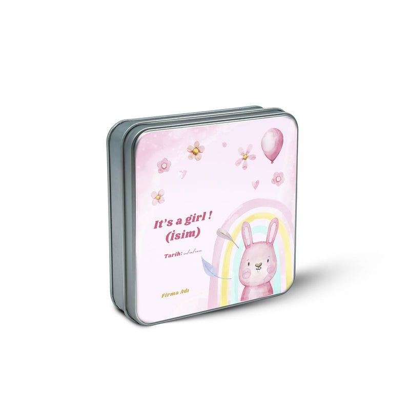 216 Adet Baby Shower Temalı Baskılı Kare Metal Kutu – 21.5 cm x 21.5 cm x 4 cm