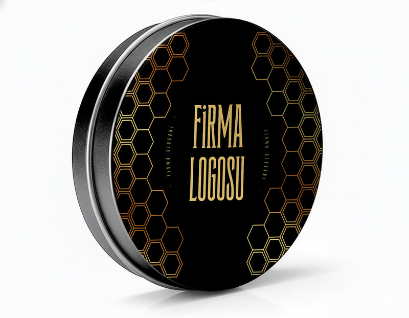 200 Adet Baskılı Yuvarlak Metal Bal Kutusu – 21.5 cm Çap / 4 cm Yükseklik