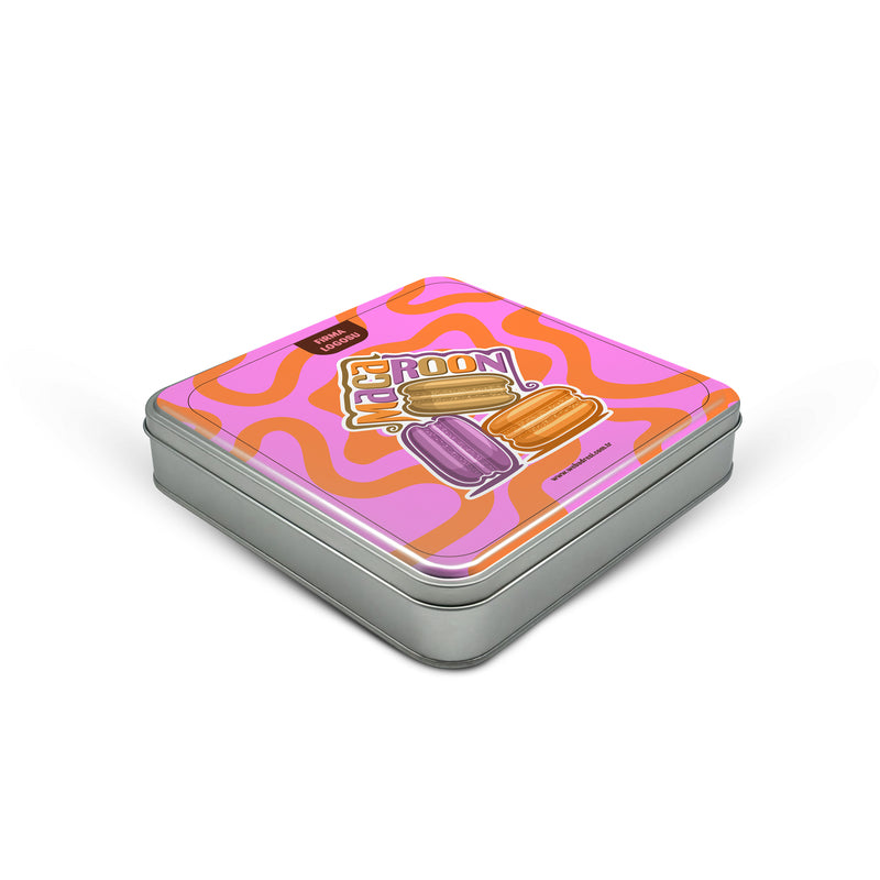 216 Adet Hazır Tasarımlı Kare Makaron Kutusu – 21.5 cm x 21.5 cm x 4 cm