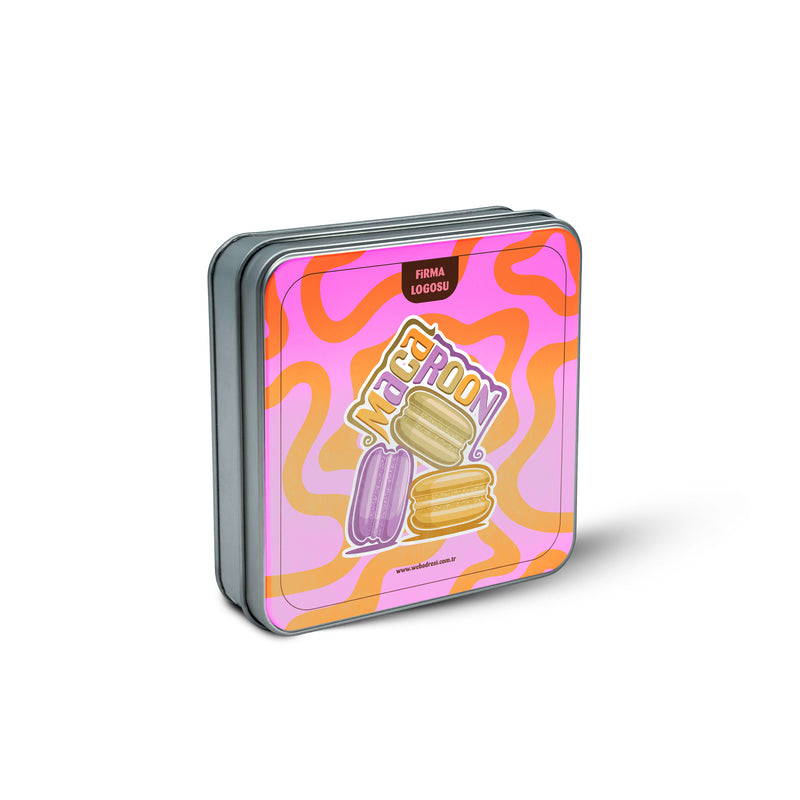 216 Adet Hazır Tasarımlı Kare Makaron Kutusu – 21.5 cm x 21.5 cm x 4 cm