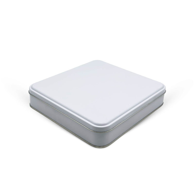 250 Adet Beyaz Kare Metal Kutu - 19.8 cm x 19.8 cm x 4 cm