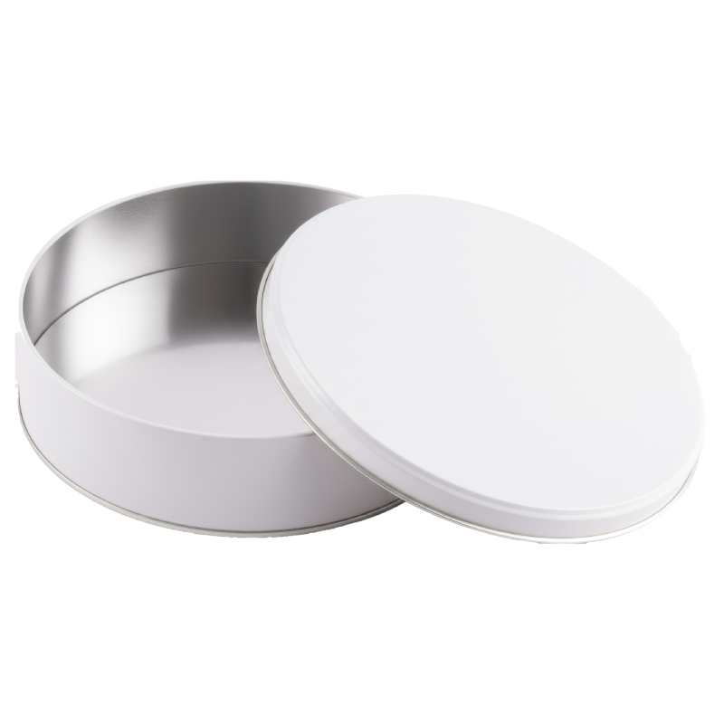 25 Adet Beyaz Yuvarlak Metal Kutu – 21.5 cm Çap / 5.5 cm Yükseklik