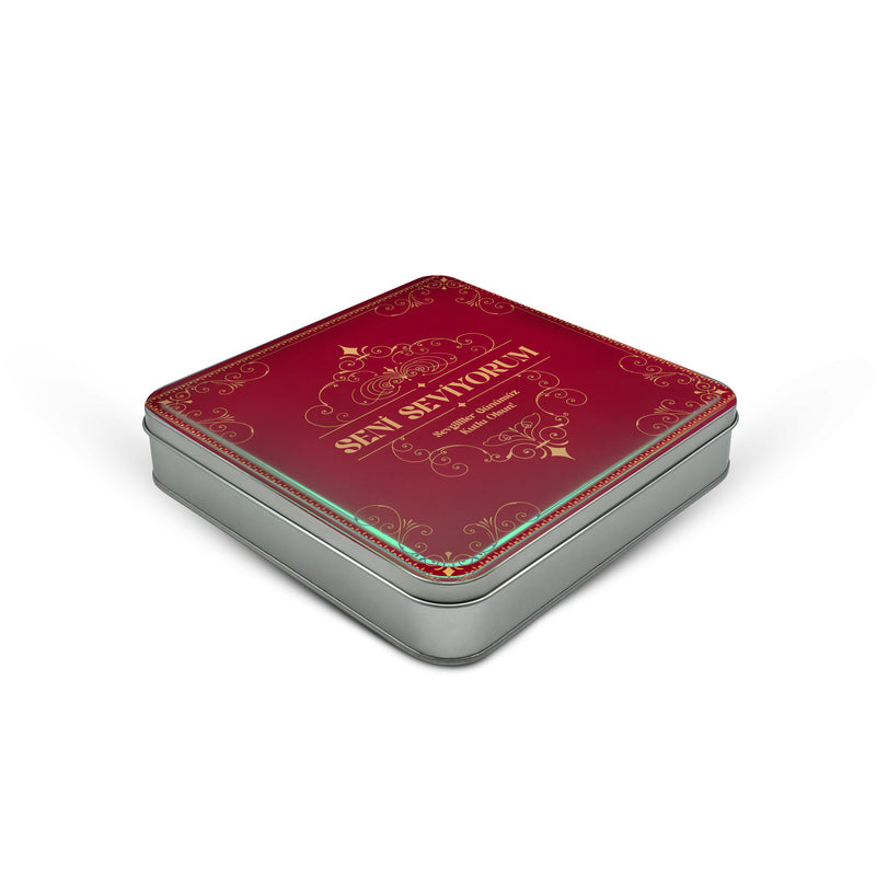 Numune Sevgililer Günü Temalı Baskılı Kare Metal Kutu – 21.5cm x 21.5cm x 4cm