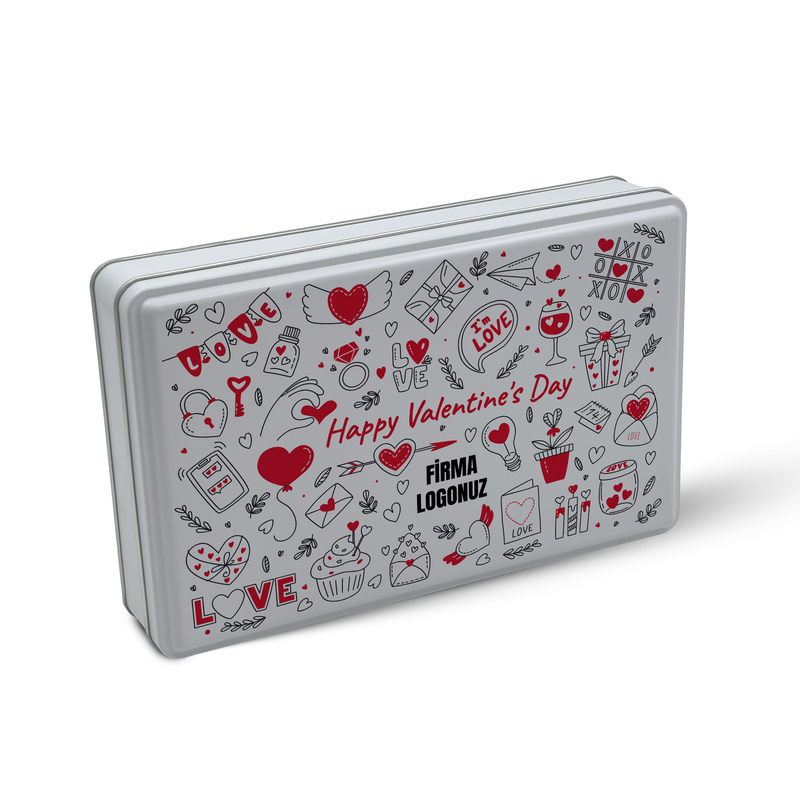 252 Adet Sevgililer Günü Temalı Hazır Tasarımlı Dikdörtgen Metal Kutu – 17 cm x 26 cm x 4 cm