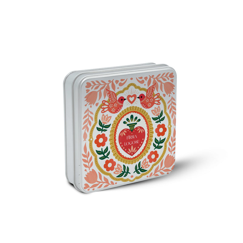 216 Adet Sevgililer Günü Temalı Baskılı Kare Metal Kutu – 21.5cm x 21.5cm x 4cm